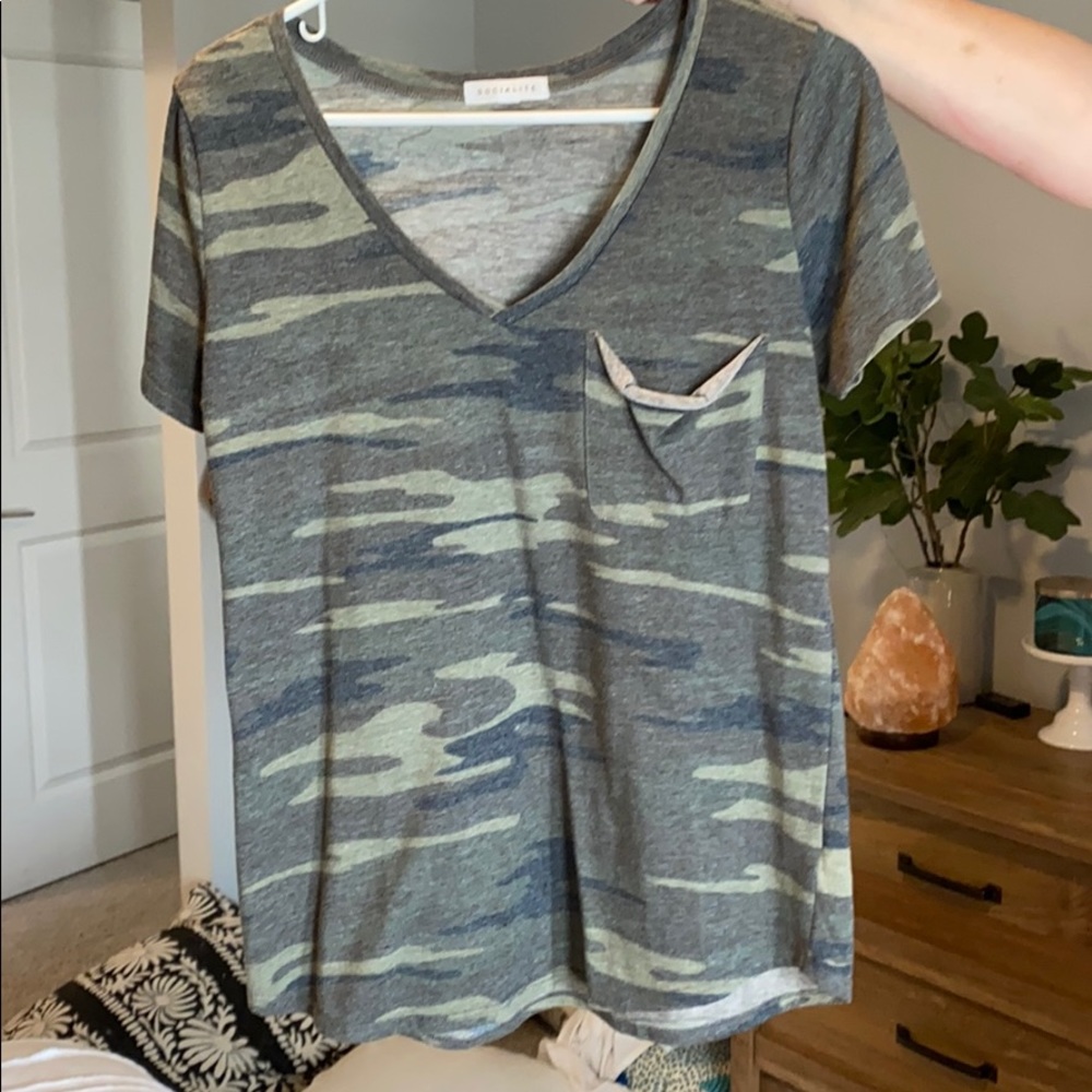 Socialite relaxed fit camo tee with slouch pocket
